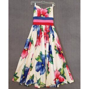 Vtg Sz 4 Leslie Lucks Maxi Floral Cotton Dress 80's Summer Vacation Brunch Beach